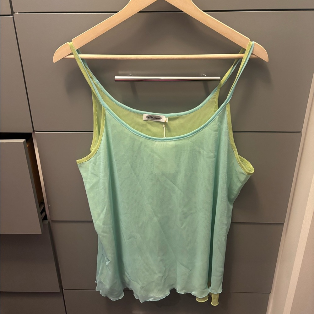 Y2K vintage spaghetti strap tank top light green and blue mesh